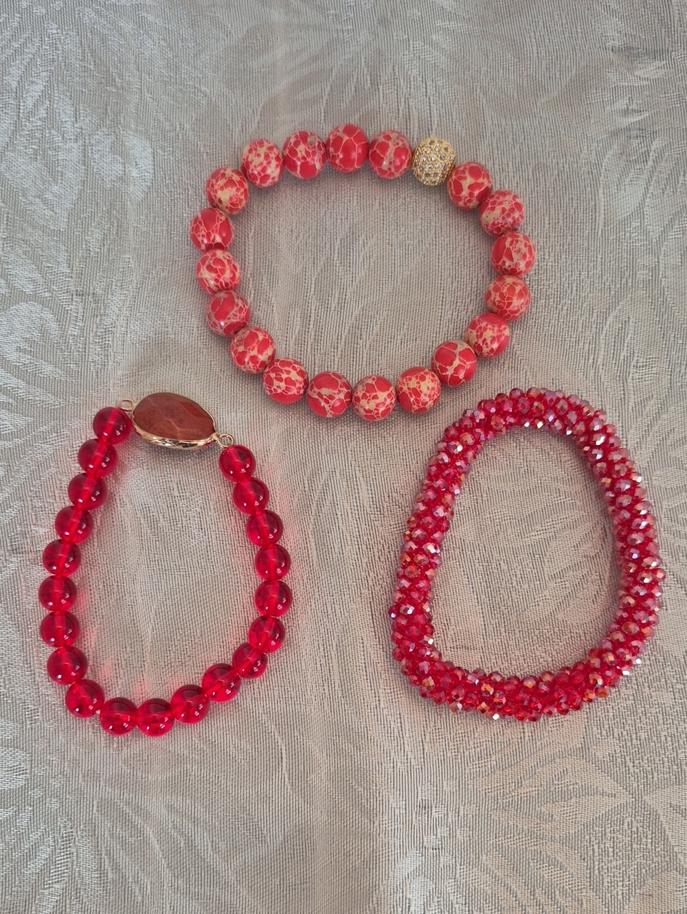 Red Beaded Women's Bracelet Set